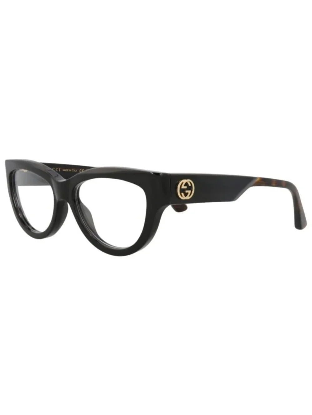 New Gucci Women's Eyeglasses Cat Eye Recycled Acetate Frame Black Havana